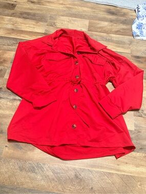 LOVE Red Utility Jacket Shirt 2X Drawstring Waist Button Front Plus Size